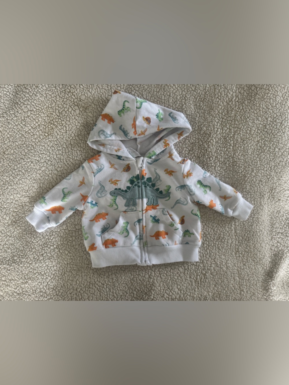 chick pea White Hoodie with Green and Orange Dinosaur Print